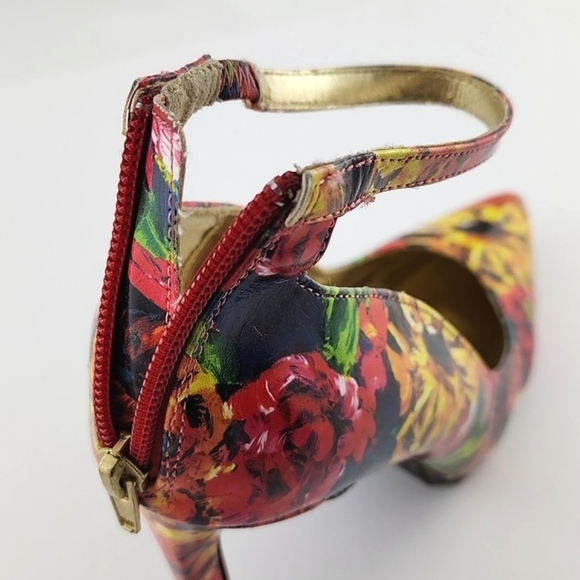 Charlotte Russe Francesca Multi Floral Pointed Toe Shoe Ankle Strap 5" Heel Sz 9 - Picture 10 of 16